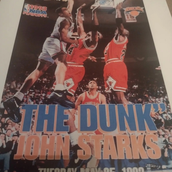 JOHN STARKS KNICKS DUNKS💥 ON JORDAN & THE BULLS 8.5x11 ULTRA GLOSSY NBA POSTER! - Picture 3 of 7